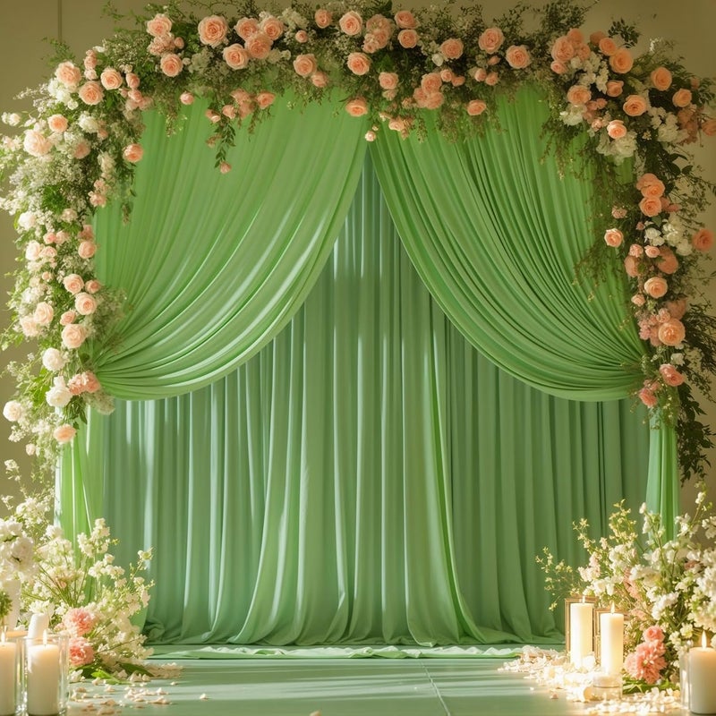 PARTISKY 8x10FT Sage Green Backdrop Curtains for Wedding Parties, Wrinkle Free Polyester Photography Backdrop Drapes for Wedding Baby Shower Birthday Parties Stage Background Stand Decorations 4x10ft,2 Panels - Image 2