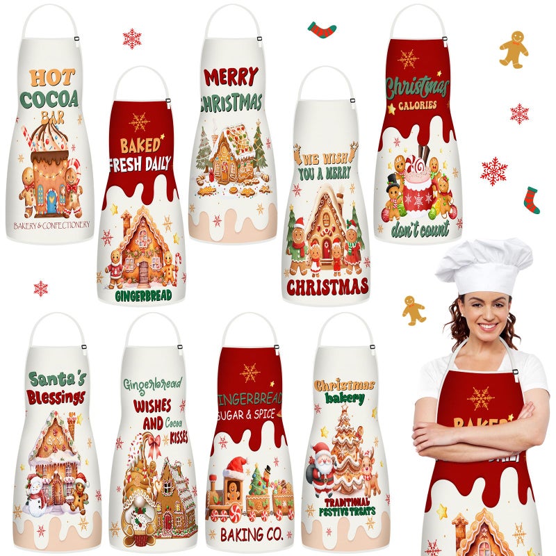 JenPen 9 Pcs Christmas Aprons Adjustable Funny Holiday Gingerbread Aprons Bulk Cute Kitchen Cooking Apron Gifts for Women Men for Baking Chef Xmas Party Supplies - Image 2