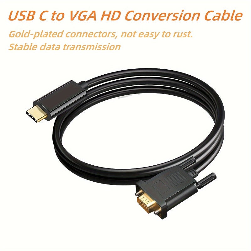 USB-C to VGA Cable 180cm Black for Monitors Laptops Projectors - Image 5
