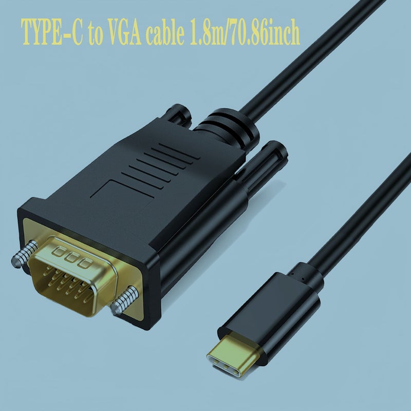 USB-C to VGA Cable 180cm Black for Monitors Laptops Projectors - Image 1