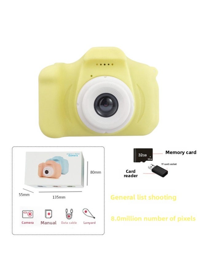 Generic Children's Digital Camera X2 High Definition Cartoon Mini Camera Toy Birthday Gift For Kids Photography Compact Size-Body Color:General Single-yellow (+32g+ Card Reader)  - Image 1