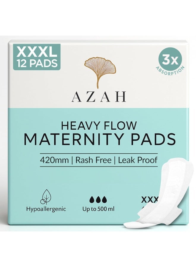 Azah Maternity Pads after Delivery [Pack of 12] | XXXL Sanitary Napkins for Women after Delivery | Leak Proof Sanitary Pads for Women | For Postpartum Flow, Urine Incontinence, Ultra Heavy Flow - Image 1