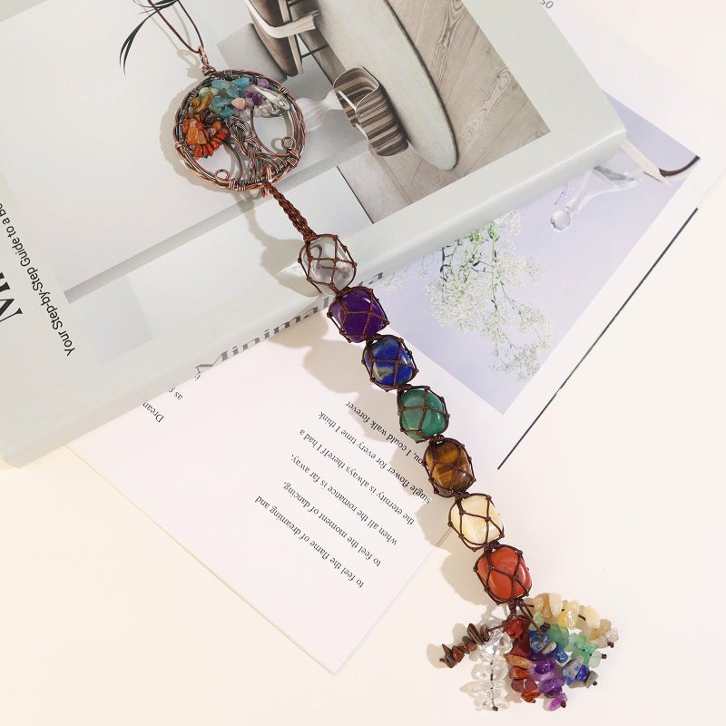 weryerker Handmade Crystal Window Car Hanging Ornaments 7 Chakra Home Decoration Feng Shui Ornament Yoga Meditation Car Decoration Tumbled Palm Stones (Style12) - Image 3