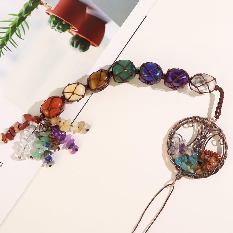 weryerker Handmade Crystal Window Car Hanging Ornaments 7 Chakra Home Decoration Feng Shui Ornament Yoga Meditation Car Decoration Tumbled Palm Stones (Style12) - Image 5