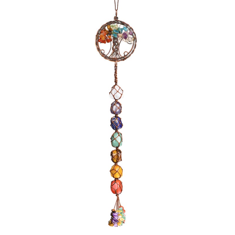 weryerker Handmade Crystal Window Car Hanging Ornaments 7 Chakra Home Decoration Feng Shui Ornament Yoga Meditation Car Decoration Tumbled Palm Stones (Style12) - Image 1