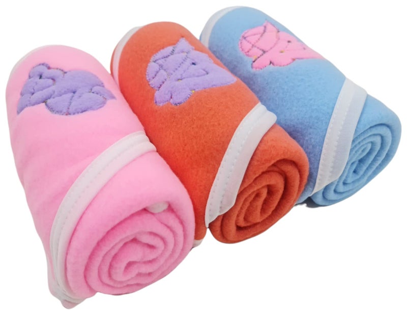 First Kick Baby Blankets New Born Pack of Hooded Wrapper Durable Fleece Polyester s Cum Wrap Towel Pack of 3 Pink, Blue, Orange - Image 1