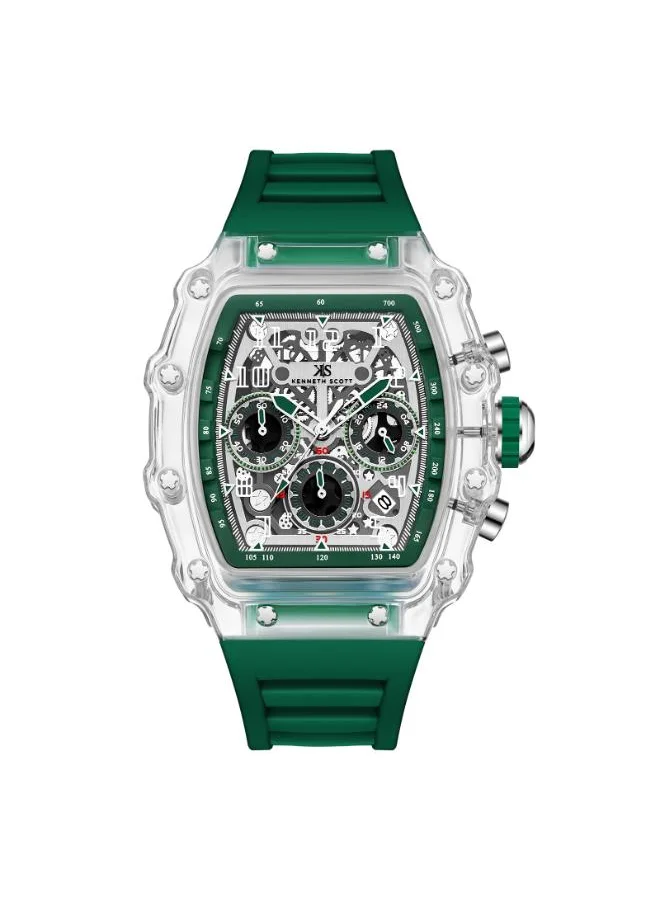 KENNETH SCOTT Men's Multi Function Display Watch With Green Silicone Strap - K25103-ZSHI
