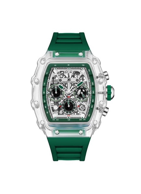 Men's Multi Function Display Watch With Green Silicone Strap - K25103-ZSHI
