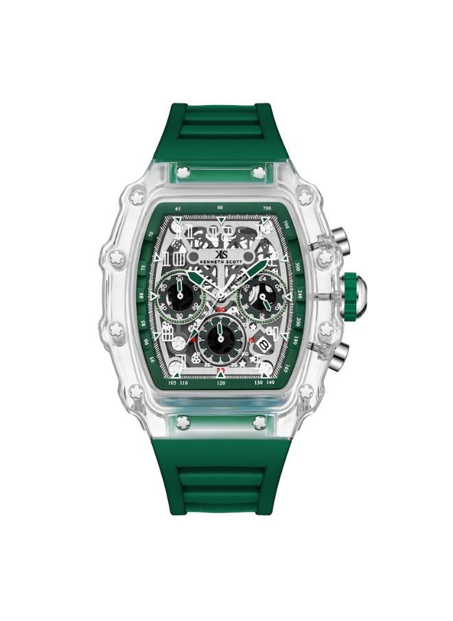 KENNETH SCOTT Men's Multi Function Display Watch With Green Silicone Strap - K25103-ZSHI  - Image 1