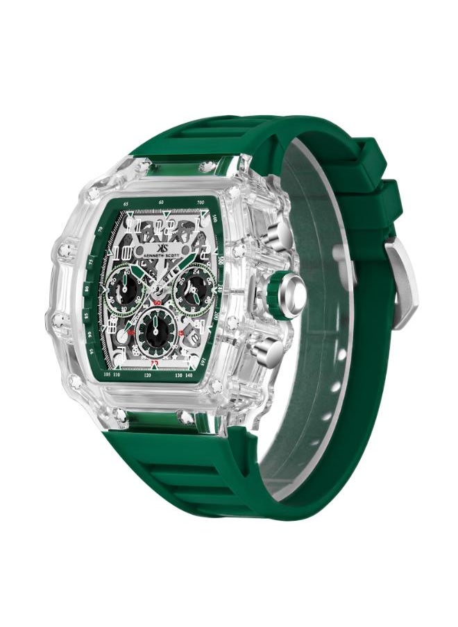 KENNETH SCOTT Men's Multi Function Display Watch With Green Silicone Strap - K25103-ZSHI  - Image 2