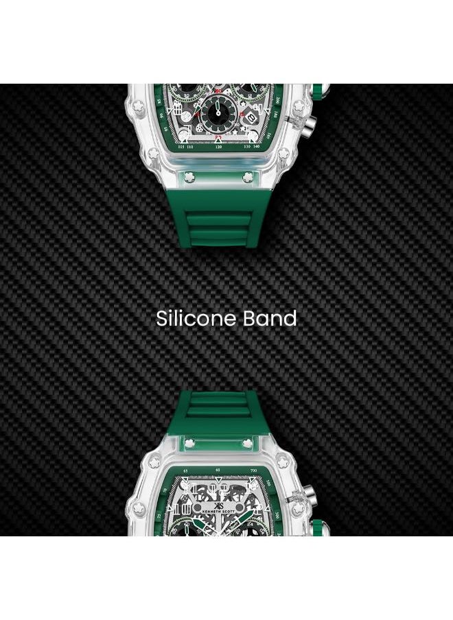 KENNETH SCOTT Men's Multi Function Display Watch With Green Silicone Strap - K25103-ZSHI  - Image 5