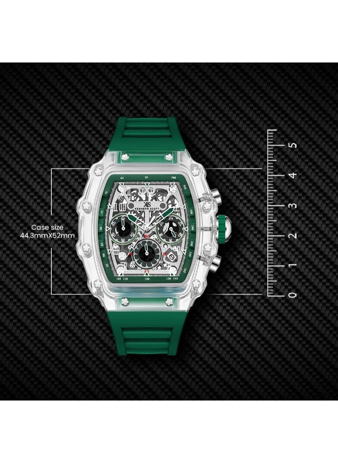 KENNETH SCOTT Men's Multi Function Display Watch With Green Silicone Strap - K25103-ZSHI  - Image 4