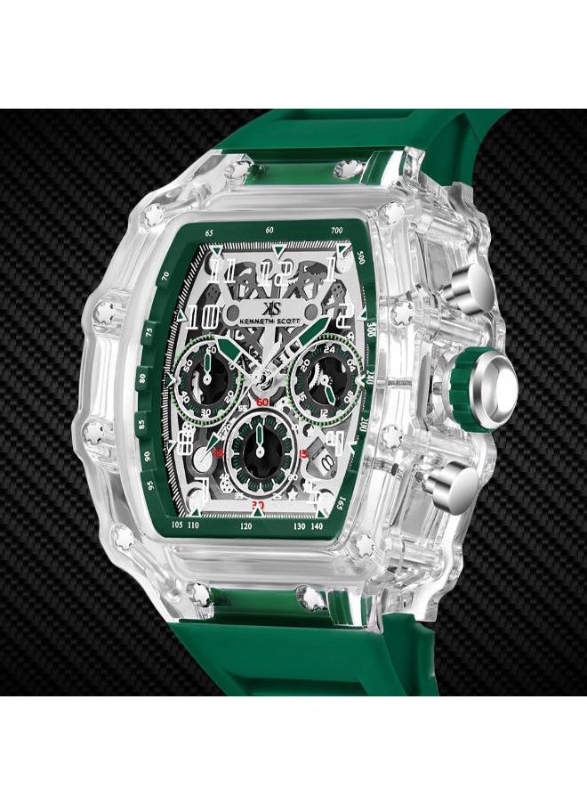 KENNETH SCOTT - Men's Multi Function Display Watch With Green Silicone Strap - K25103-ZSHI - Image 1
