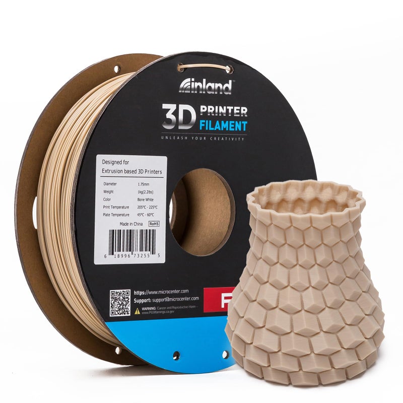 INLAND Micro Center PLA 3D Printing Filament 175mm PLA Pro Dimensional Accuracy 003 mm 1kg Cardboard Spool 22 lbs 1 Pack Bone White 175mm