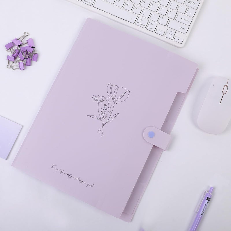 SKYDUE Expanding File Organizer with 5 Pockets, Accordion File Folders with Labels, Portable Document Paper Bill Receipt Organizer, Home College School Office Supplies, Letter Size, Lilac - Image 5
