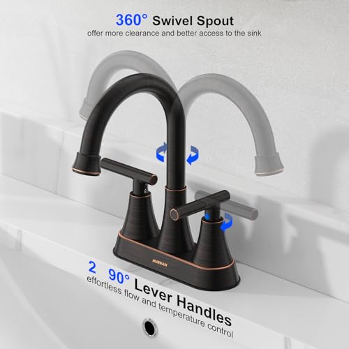 Hurran Bathroom Faucets for Sink 3 Hole, Hurran 4 inch Oil Rubbed Bronze Bathroom Sink Faucet with Pop-up Drain and Supply Hoses, Stainless Steel Lead-Free Centerset Faucets for Vanity RV - Image 3