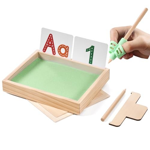 MORITECK Montessori Sand Tray for KidsWriting Play Sand Tray with Lid for Classroom Practice Writing Letters and Numbers Green Small - Image 1