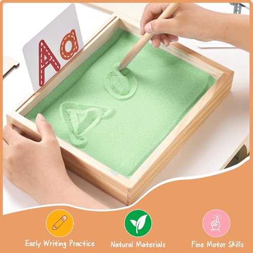 MORITECK Montessori Sand Tray for KidsWriting Play Sand Tray with Lid for Classroom Practice Writing Letters and Numbers Green Small - Image 5