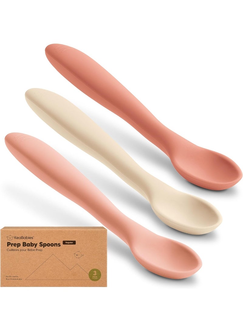 KeaBabies Silicone Baby Spoons, Self Feeding 6-12 months - 3-Pack Baby Weaning Eating Utensils, Toddler First Food Training Spoon, Infant, Kids Feeding Supplies Essential Set,Dishwasher-safe (Roseate) - Image 1