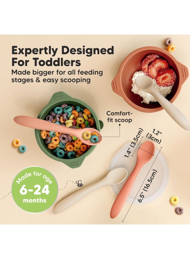 KeaBabies Silicone Baby Spoons, Self Feeding 6-12 months - 3-Pack Baby Weaning Eating Utensils, Toddler First Food Training Spoon, Infant, Kids Feeding Supplies Essential Set,Dishwasher-safe (Roseate) - Image 5