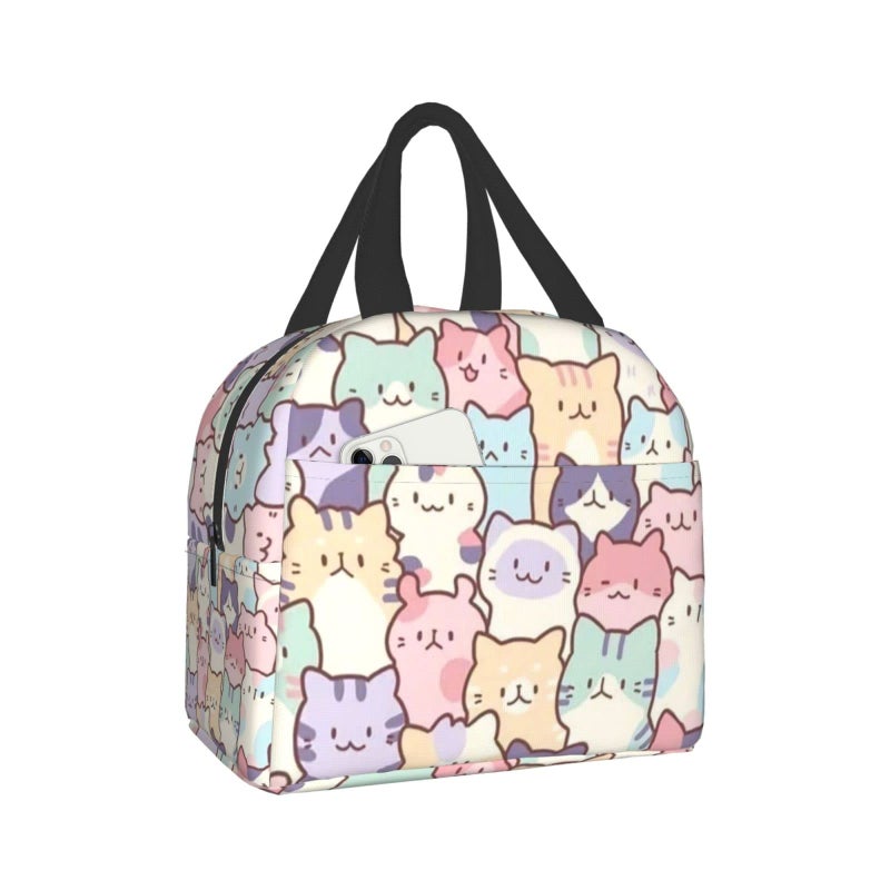 Giwawa Cartoon Cats Lunch Bag Colorful Animal Portable Insulated Lunchbox Reusable Cooler Tote Bag for School Office Work Picnic Beach