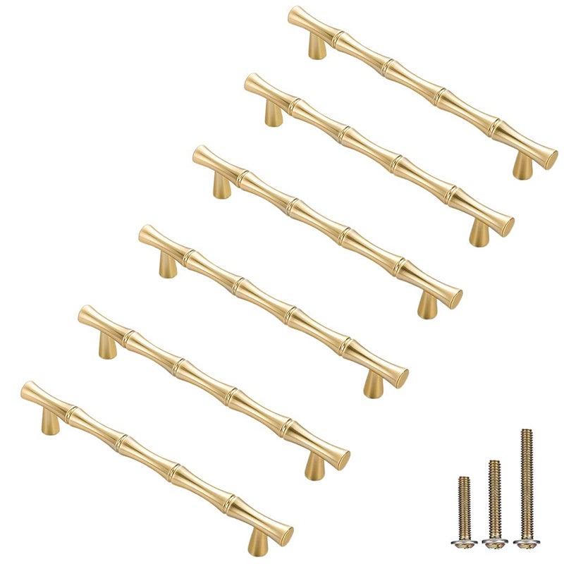 ESreake 6Pcs Bamboo Shape Solid Zinc Alloy Cabinet Knobs Handles, Dresser Drawer Cabinet Cupboard Closet Door Pulls Decorative Furniture Accessories Knobs (Length 6.1"/Hole Distance 5", Golden) - Image 5