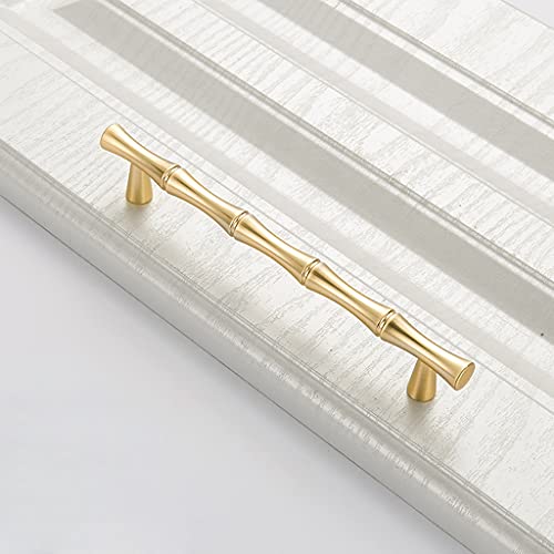 ESreake 6Pcs Bamboo Shape Solid Zinc Alloy Cabinet Knobs Handles, Dresser Drawer Cabinet Cupboard Closet Door Pulls Decorative Furniture Accessories Knobs (Length 6.1"/Hole Distance 5", Golden) - Image 3