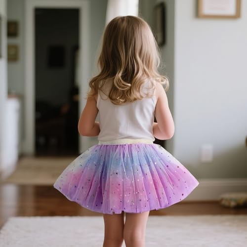 Revkokmx Girls Layered Rainbow Tutu Skirt Dance Dress Ruffle Tiered Clubwear (US, Age, 3-5 Years, Light Purple) - Image 3