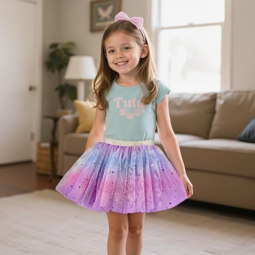 Revkokmx Girls Layered Rainbow Tutu Skirt Dance Dress Ruffle Tiered Clubwear (US, Age, 3-5 Years, Light Purple) - Image 2