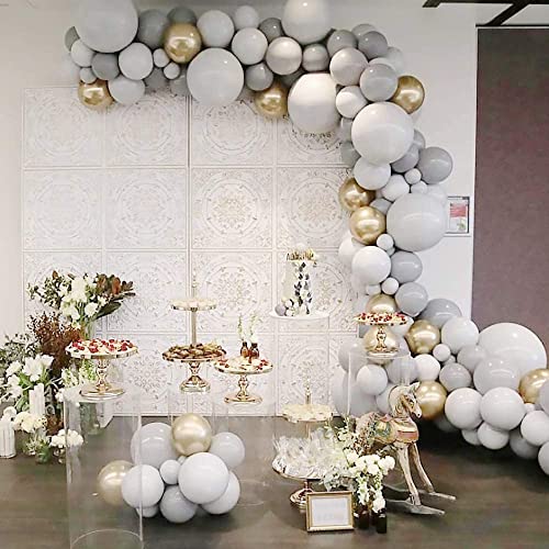 Lazybeee Latex Balloon Garland Arch Kit, Party Decorations Balloon Set Supplies, Matte white & Gray & Chrome Metallic Gold Balloons for Wedding Birthday Bridal Engagement (White and Grey ) -119Pcs - Image 1