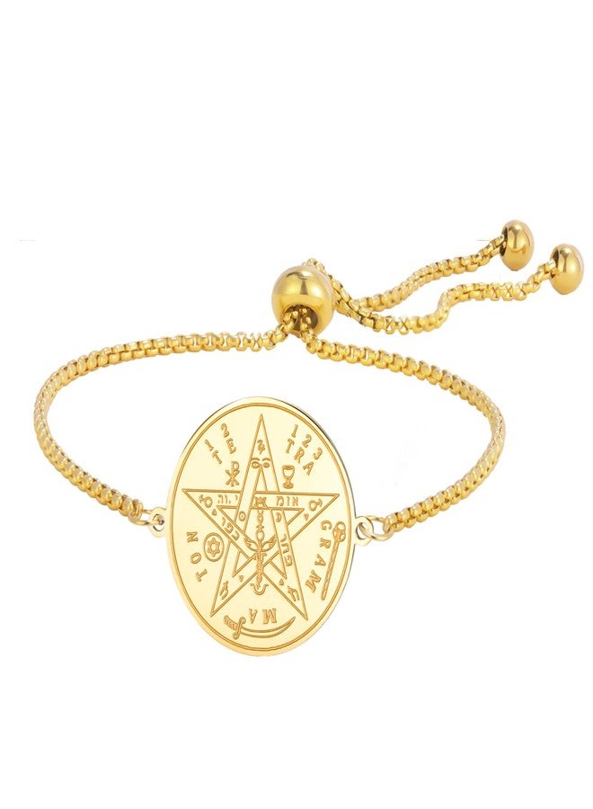 TEAMER Adjustable Tetragrammaton Pentagram Bracelet Solomon Talisman Pentacle Bracelet Protection Jewelry For Women Men (Gold) - Image 1