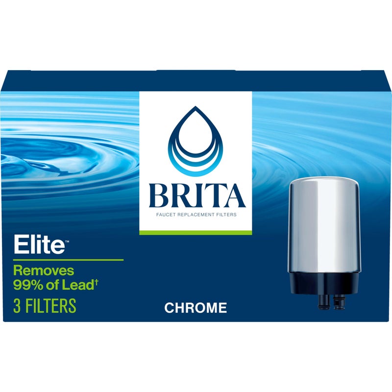 Brita Replacement Water Filter for Faucet Mount, Removes 99% of Lead, Sink Filtration System, Chrome, 3 Count - Image 1