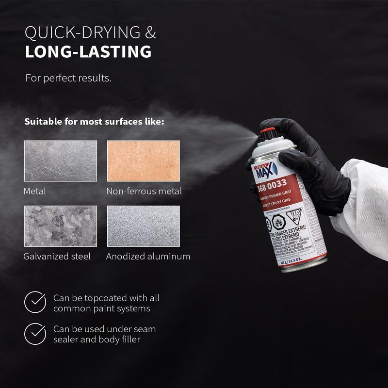 Spray max برايمر إبوكسي 2K رمادي | برايمر 2K للسيارات | طلاء إبوكسي بالرش للمعادن والألمنيوم والفولاذ | مقاوم للصدأ، سريع الجفاف، عالي الالتصاق ودرجة احترافية 12.5 أونصة - Image 5
