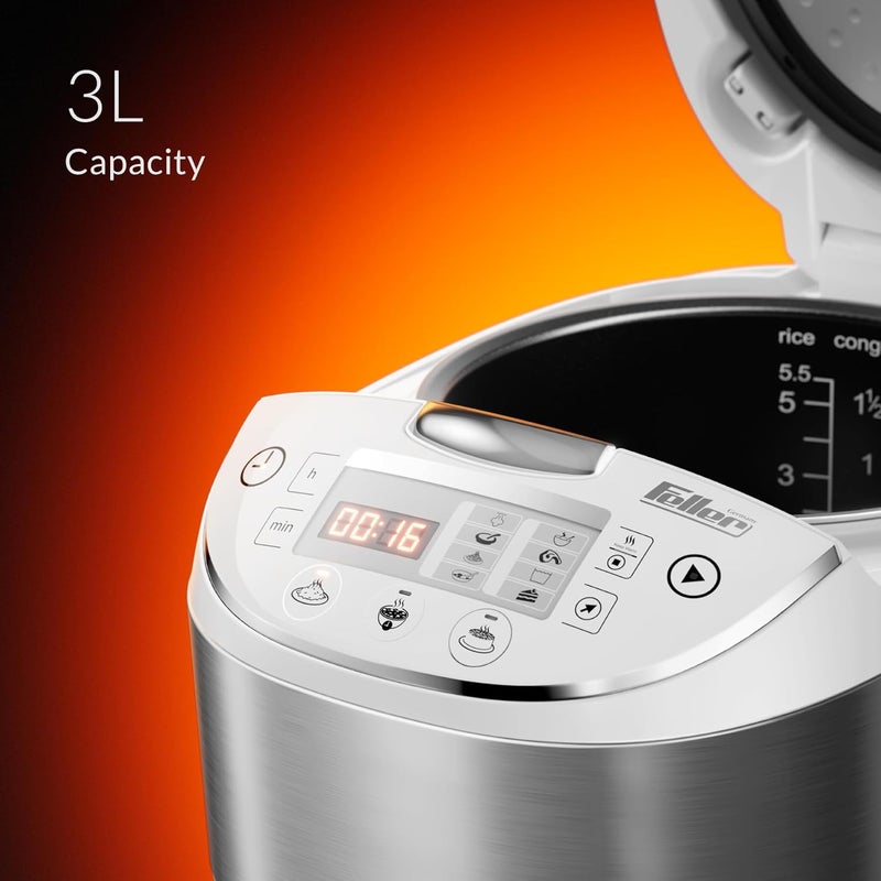 فيلر ألمانيا RC33 طباخ أرز رقمي 3 لتر (سعة 1 لتر أرز) – طباخ متعدد 11 في 1، شاشة LED، قدر بخار، مؤقت ووعاء غير لاصق – طباخ كهربائي (أبيض) - ضمان سنتين - النسخة السعودية - Image 4