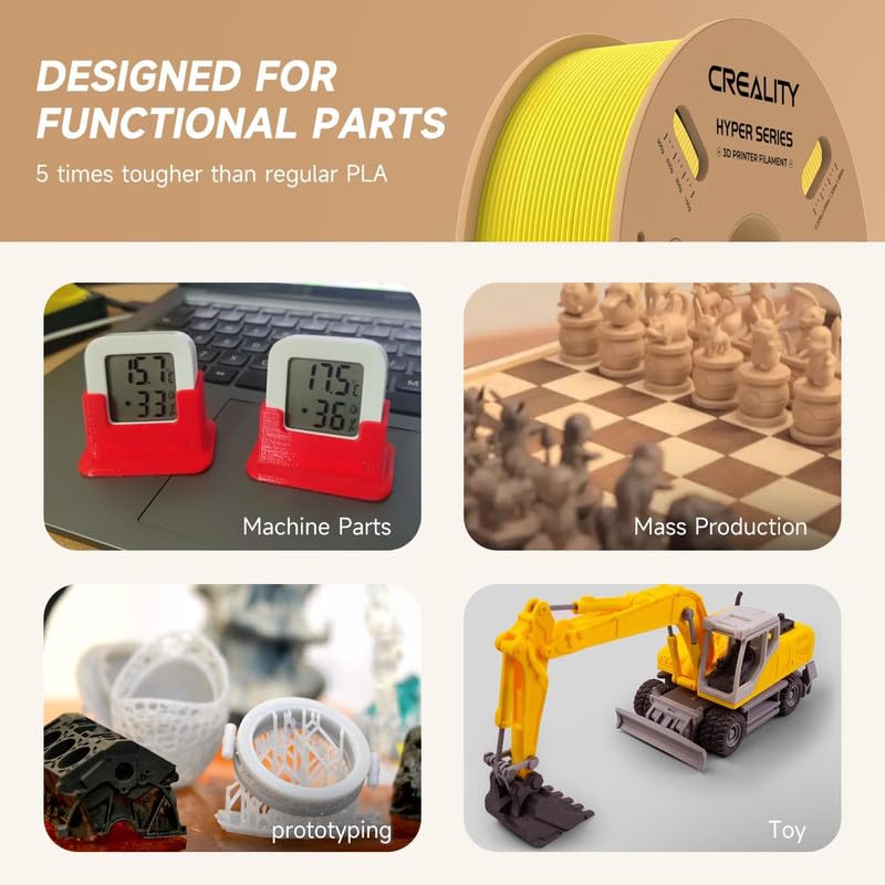 3idea خيوط هايبر PLA 1.75 مم، خيوط طباعة ثلاثية الأبعاد PLA عالية السرعة 30-600 مم/ث، دقة أبعاد +/-0.02 مم، تناسب معظم طابعات FDM ثلاثية الأبعاد، 1 كجم (2.2 رطل) بكرة صفراء - Image 5