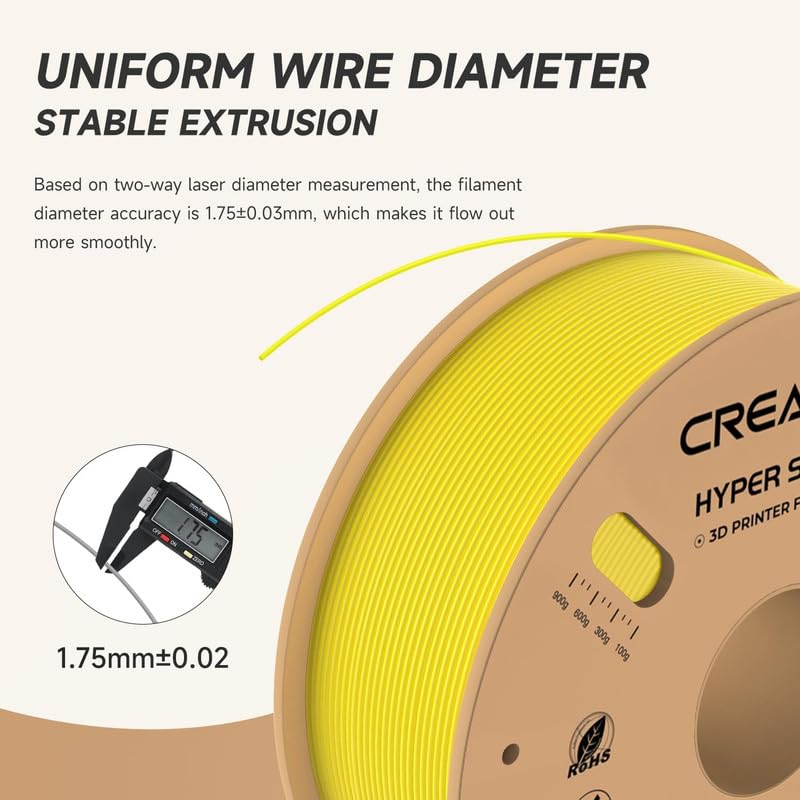 3idea خيوط هايبر PLA 1.75 مم، خيوط طباعة ثلاثية الأبعاد PLA عالية السرعة 30-600 مم/ث، دقة أبعاد +/-0.02 مم، تناسب معظم طابعات FDM ثلاثية الأبعاد، 1 كجم (2.2 رطل) بكرة صفراء - Image 3