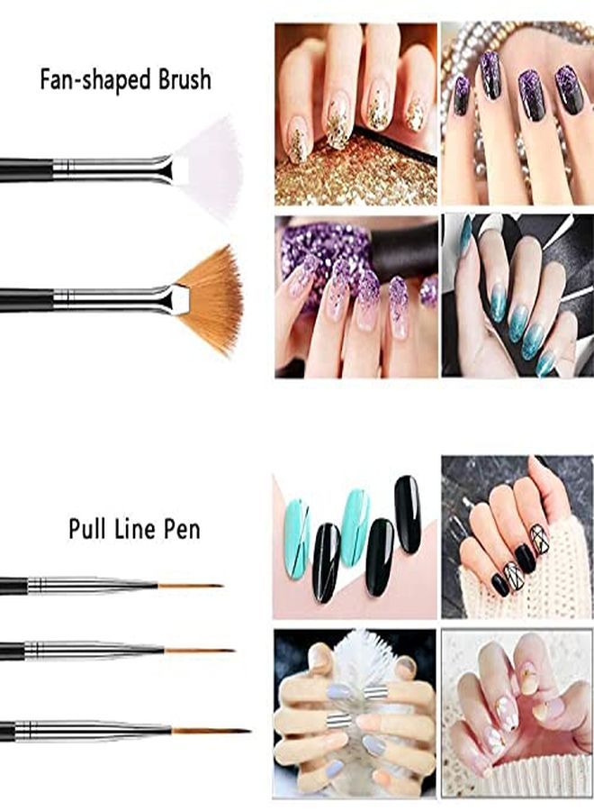 JOYJULY 20Pcs Nail Art Design Tools, 15Pcs Painting Brushes Set With 5Pcs Dotting Pens, Black ?  - Image 3