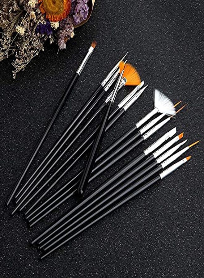 JOYJULY 20Pcs Nail Art Design Tools, 15Pcs Painting Brushes Set With 5Pcs Dotting Pens, Black ?  - Image 5