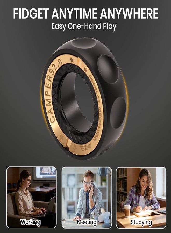 Anbee Fidget Spinnners Toy, EDC Metal Fidget Ring for Adults, ADHD & Anxiety Autism Stress Relief Cool Quiet Mechanical Wheel Toy (Black) - Image 2
