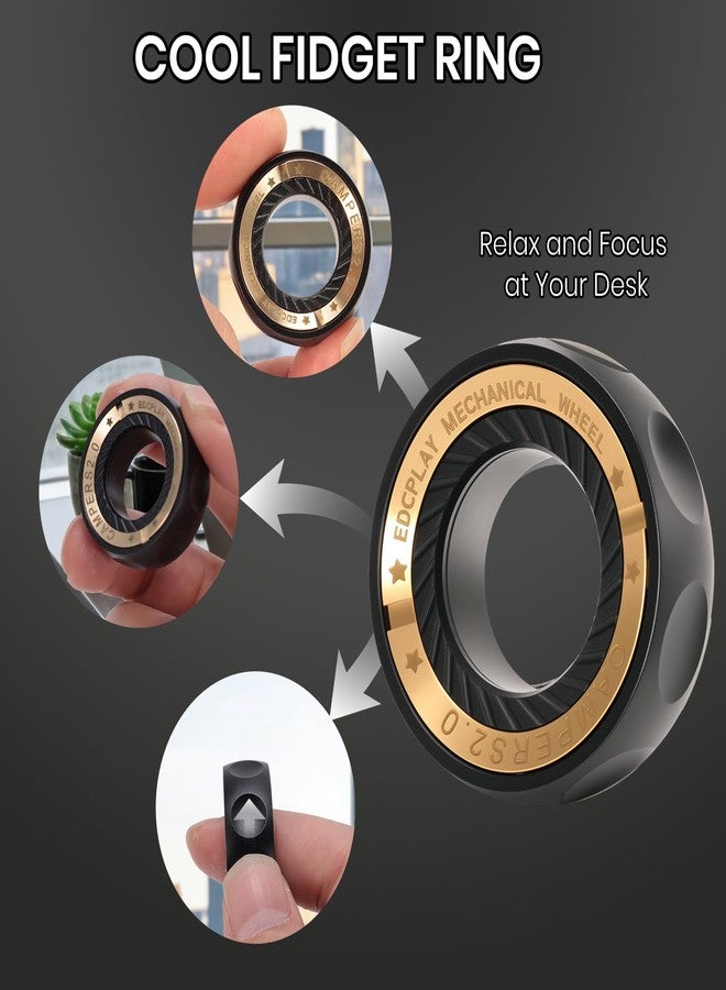 Anbee Fidget Spinnners Toy, EDC Metal Fidget Ring for Adults, ADHD & Anxiety Autism Stress Relief Cool Quiet Mechanical Wheel Toy (Black) - Image 4