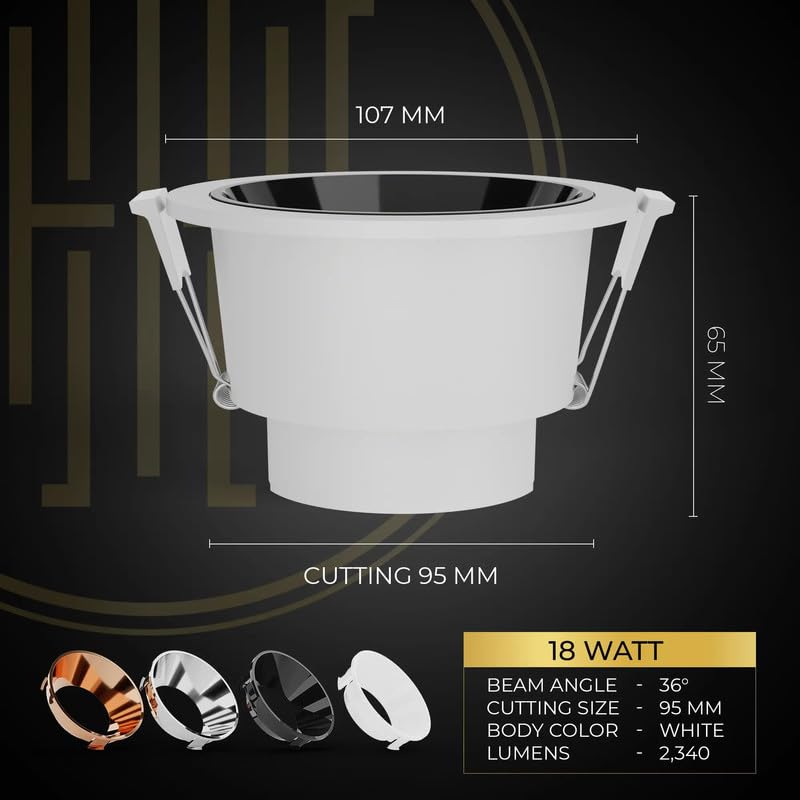 Harold Electricals 18W Alpha Series Concealed COB Spotlight | Recessed Ceiling LED Light - White Body(Black Reflector) Neutral White Light - Image 5