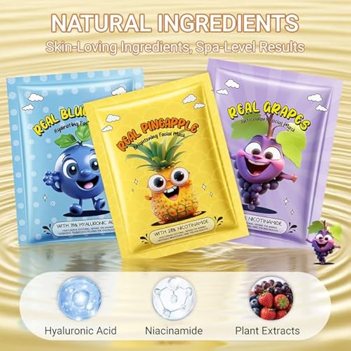 Erinde أقنعة وجه فواكه إيريندي 14 عبوة للعناية بالبشرة للأطفال، قناع وجه مرطب لجميع أنواع البشرة، قناع وجه بكميات كبيرة للعناية ببشرة النساء، هدايا حفلات عيد الميلاد للسبا للفتيات المراهقات - Image 4