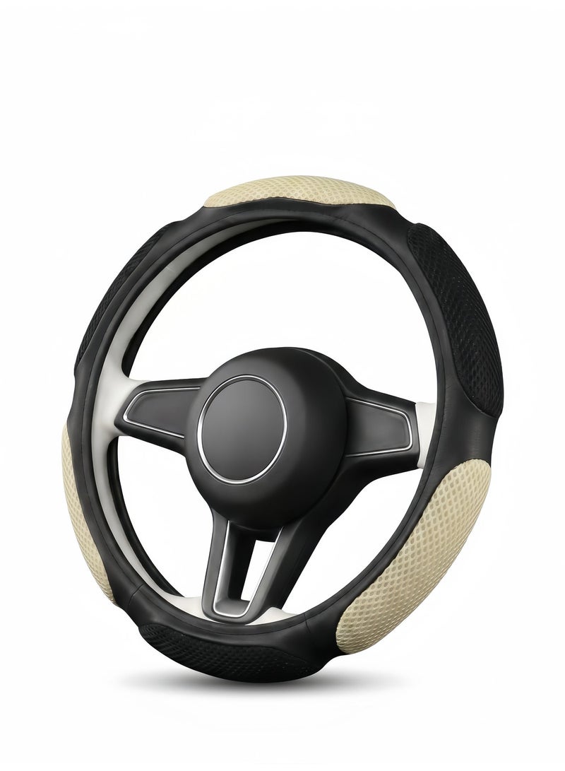Growpal 38cm 3D Honeycomb Mesh Steering Wheel Cover – Breathable Soft Anti-Slip Grip, Universal Fit for Cars, SUVs & Pickups, Beige Black - Image 1