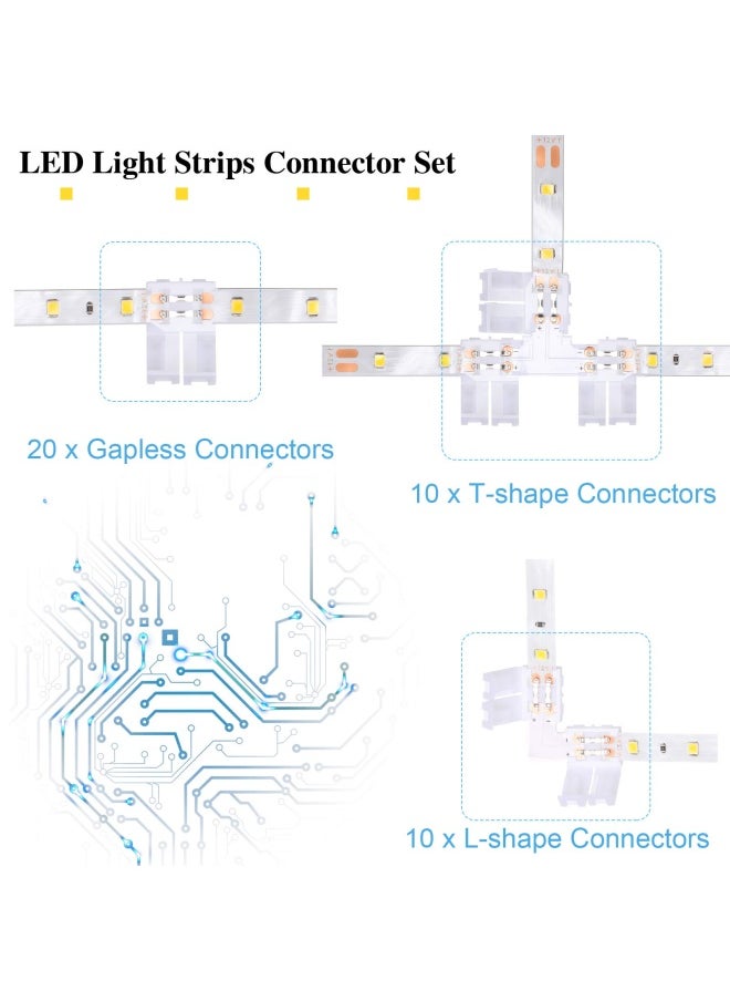 Mudder - 40 Pieces 2 Pin LED Strip Connectors Lights Connector T Shape L Shape Gapless Solderless Connectors LED Adapter Light Extension Connectors for 3528 2835 SMD RGB LED Strip Light 8 mm - Image 1