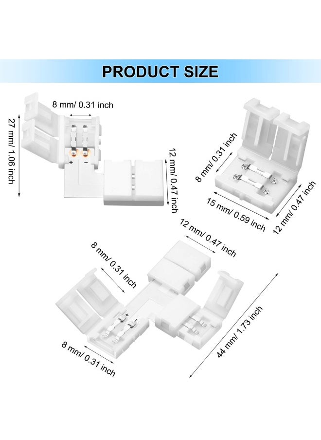 Mudder - 40 Pieces 2 Pin LED Strip Connectors Lights Connector T Shape L Shape Gapless Solderless Connectors LED Adapter Light Extension Connectors for 3528 2835 SMD RGB LED Strip Light 8 mm - Image 1
