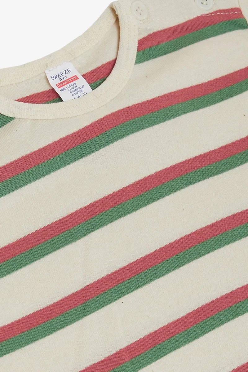Breeze Boy's T-Shirt Patchwork Striped 1-4 Years, Cream