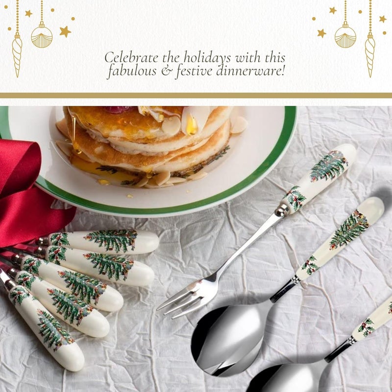 Spode Christmas Tree Salad Server Set (2-Piece) - 10 Inch Stainless Steel with Porcelain Handles, Festive Flatware for Holiday Dining - Dishwasher Safe, Seasonal Entertaining & Gift-Giving - Image 5