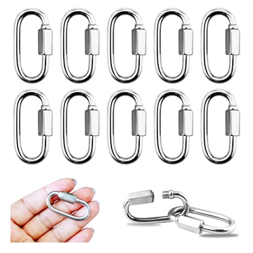 YETOOME 10 Pack 304 Stainless Steel M3.5 Chain Link, 1/8 Inch D Shape Locking Quick Chain Repair Links Pets Keychain for Outdoor Traveling Equipment - Image 1