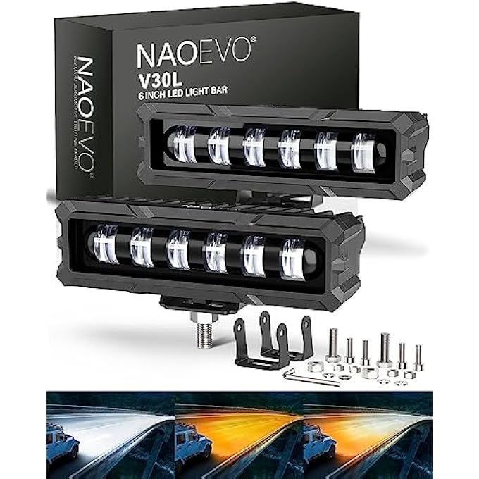 NAOEVO 6In Led Light Bar 50W 2300Lm Lens Spot Lights Led Fog Lights  Led Offroad Lights For TrucksCarsJeepBoat 2 Pcs WhiteAmberWhiteAmber - Image 1