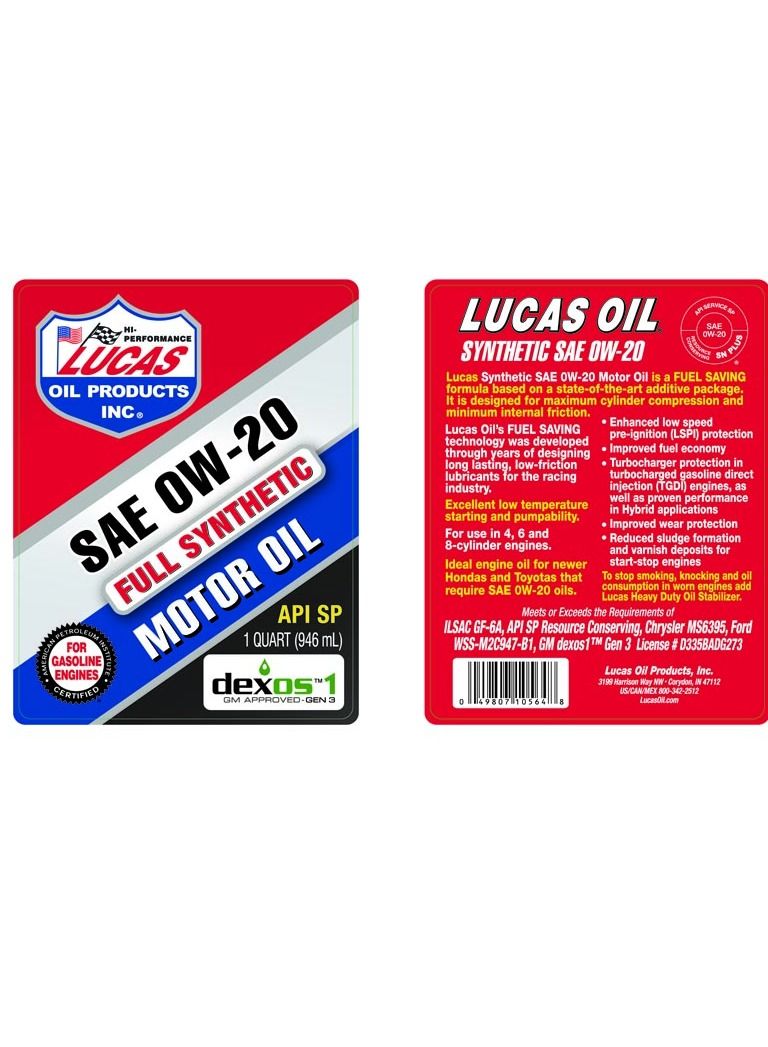 لوكاس أويل زيت المحرك الصناعي SAE 0W-20 - Image 2